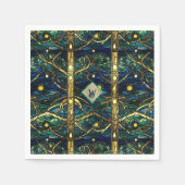 ネイビーティール(緑がかった色)と金ゴールドムーンライトフォレストとモノグラム スタンダードカクテルナプキン (正面)