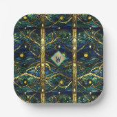 ネイビーティール(緑がかった色)と金ゴールドムーンライトフォレストとモノグラム ペーパープレート (正面)