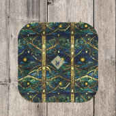 ネイビーティール(緑がかった色)と金ゴールドムーンライトフォレストとモノグラム ペーパープレート