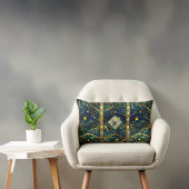 ネイビーティール(緑がかった色)と金ゴールドムーンライトフォレストとモノグラム ランバークッション