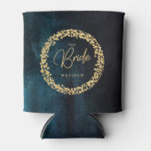 ネイビーティール（緑がかった色）ウォーターカラー&金ゴールド結婚紙吹雪ズブライド 缶クーラー (正面)