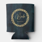 ネイビーティール（緑がかった色）ウォーターカラー&金ゴールド結婚紙吹雪ズブライド 缶クーラー (裏面)