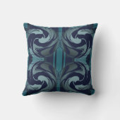 ネイビーティール（緑がかった色）グレーフローラ対称渦巻きモザイク クッション (裏面)