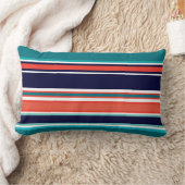 ネイビーティール（緑がかった色）コモダンーラルネービーストライプビーチ ランバークッション (ブランケット)