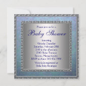 ネイビーティール(緑がかった色)ブルーダマスク男の赤ちゃんシャワー 招待状 (裏面)