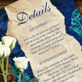 ネイビーティール（緑がかった色）ヴィンテージレースエレガントウェディングスタイル エンクロージャーカード