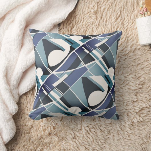 ネイビーティール(緑がかった色)木炭ホワイト斜め巻きアートルック クッション (ブランケット)