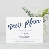 ネイビーテキストの延期された結婚発表新しい計画 招待状 (スタンド正面)