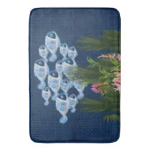 ネイビーテクスチャード、魚、ピンク – サンゴ バスマット (正面縦)