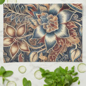 ネイビーテラコッタインドネシアろうけつ染めフローラボホ素朴 キッチンタオル (折り畳み)