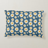 ネイビーデイジーフローラボヘミアン植物模様 アクセントクッション (裏面)