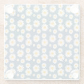 ネイビーデイジーフローラボヘミアン植物模様 ガラスコースター (裏面)