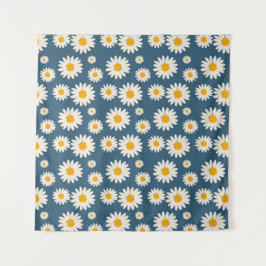 ネイビーデイジーフローラボヘミアン植物模様 タペストリー