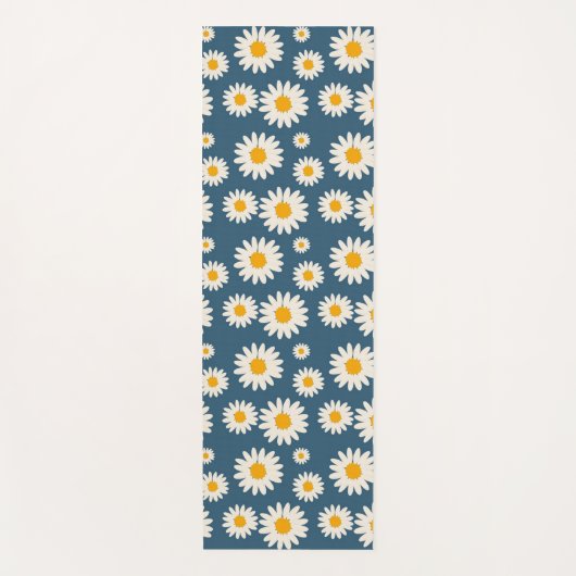 ネイビーデイジーフローラボヘミアン植物模様 ヨガマット (正面)