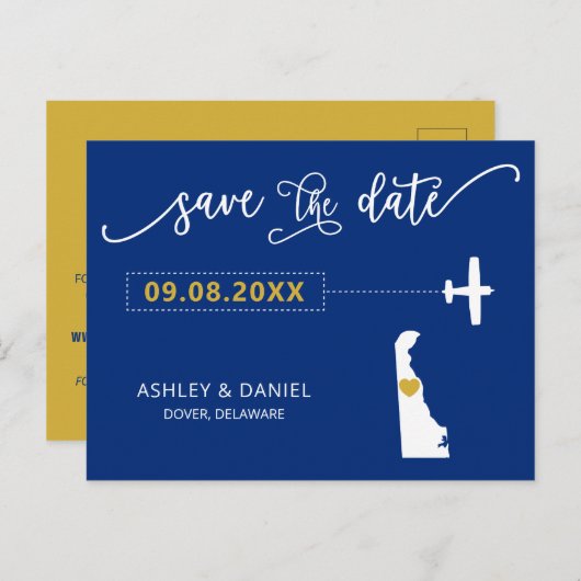 ネイビーデラウェア結婚式Save the Date Mapはがき ポストカード (正面/裏面)