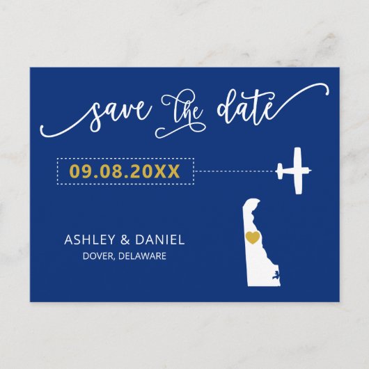 ネイビーデラウェア結婚式Save the Date Mapはがき ポストカード (正面)