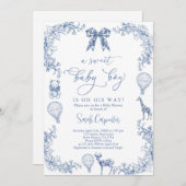 ネイビートイレデジュウホットエアバルーンベビーシャワーボーイ 招待状 (正面/裏面)