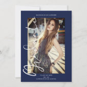 ネイビートレンディーフォトお洒落タイポグラフィシンプルグラッド 招待状 (正面)