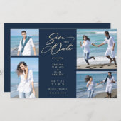 ネイビートレンディー結婚コラージュの4枚の写真 (正面/裏面)