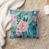 ネイビートロピカルパラダイスウォーターカラーフローラ クッション (ブランケット)