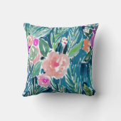 ネイビートロピカルパラダイスウォーターカラーフローラ クッション (裏面)