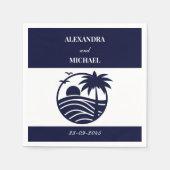 ネイビートロピカルパームツリーコースト結婚ーズ スタンダードカクテルナプキン (正面)