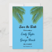 ネイビートロピカルパームブルービーチ行先結婚式 セーブザデート (正面)