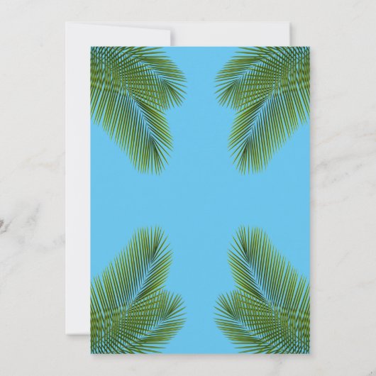 ネイビートロピカルパームブルービーチ行先結婚式 セーブザデート (裏面)