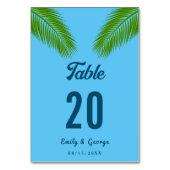 ネイビートロピカルパームリーフブルーコーストビーチ結婚式 テーブルナンバー (正面)