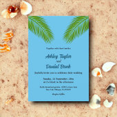 ネイビートロピカルパームリーフブルーコーストビーチ結婚式 招待状