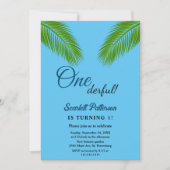 ネイビートロピカルパーム沿岸ビーチ1st誕生日 招待状 (正面)