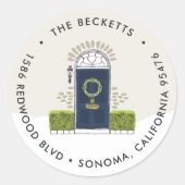 ネイビードアホリデイ差出人住所 ラウンドシール (正面)