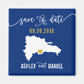 ネイビードミニカ共和国ウェディング日付マップを保存 マグネット (正面)