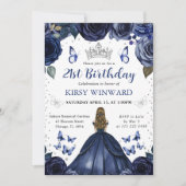 ネイビードレスの金髪プリンセス誕生日 招待状 (正面)