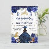 ネイビードレスの黒髪のサロンプリンセス誕生日 招待状 (スタンド正面)