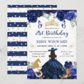 ネイビードレスの黒髪のサロンプリンセス誕生日 招待状 (正面/裏面)