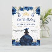 ネイビードレスブラックヘアサロンプリンセス誕生日 招待状 (スタンド正面)