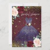 ネイビードレスブルガンディーレッドフローラブライダルシャワー 招待状 (正面)