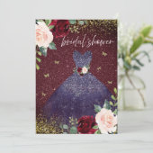 ネイビードレスブルガンディーレッドフローラブライダルシャワー 招待状 (スタンド正面)