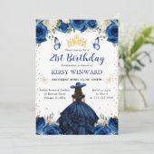 ネイビードレスブルネットサロンプリンセス誕生日 招待状 (スタンド正面)