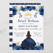 ネイビードレスブルネットプリンセススウィート16招待状 招待状 (正面/裏面)