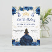 ネイビードレスブルネットプリンセス誕生日 招待状 (スタンド正面)