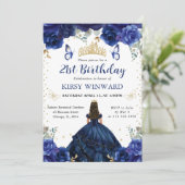 ネイビードレスブルネットヘアプリンセス誕生日 招待状 (スタンド正面)