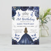 ネイビードレスブロンドプリンセス誕生日 招待状 (スタンド正面)