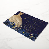 ネイビードレス金ゴールド蝶フローラ 箔招待状 (回転した状態)