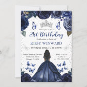 ネイビードレス ダークスキン プリンセス 誕生日 招待状 (正面)