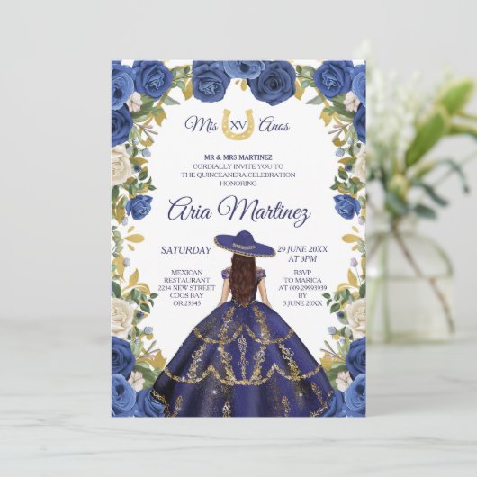 ネイビードレス&バラメキシコの女の子ミス・クィンス2 招待状 (スタンド正面)