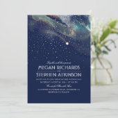 ネイビーナイト金ゴールド射撃、 発砲スターエレガントな結婚式 招待状 (スタンド正面)