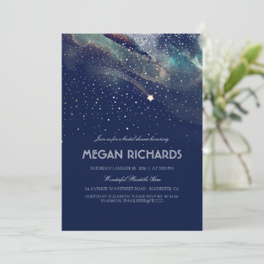 ネイビーナイト金ゴールド射撃、 発砲スターブライダルシャワー 招待状 (スタンド正面)