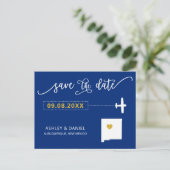 ネイビーニューメキシコ結婚式の日付地図はがきを保存 ポストカード (スタンド正面)